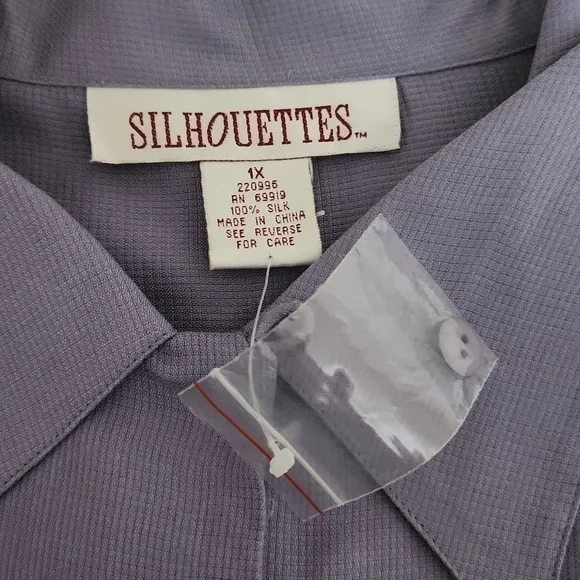 100% Silk Button Down Blouse 1X Purple   office lagenlook career Party - Picture 3 of 9